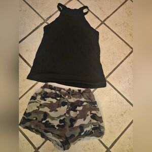 Black Tank Top and Camo Shorts Set